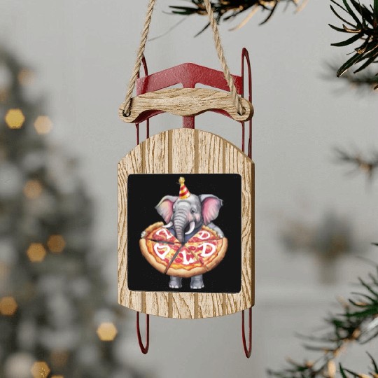 Jumbo Elephant Pizza Pi Day Food Sled Ornaments