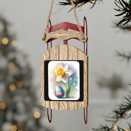 A Beautiful Daffodil With an Easter Egg Sled Ornaments