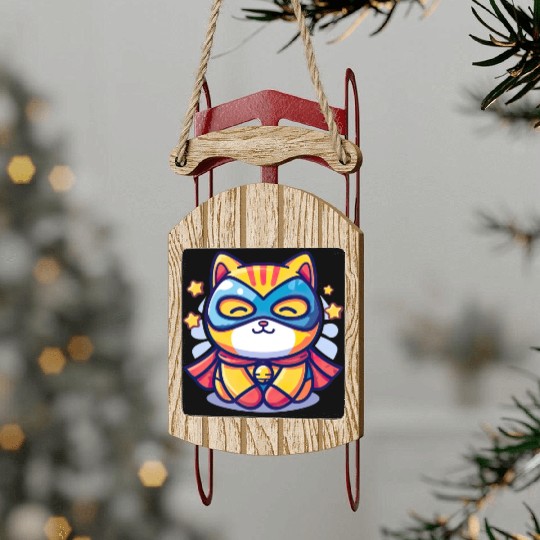 Superhero Kawaii Cat Sled Ornaments