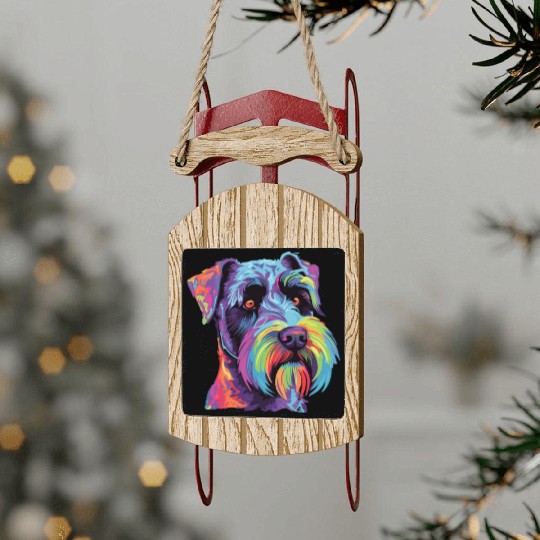 Watercolor Colorful Standard Schnauzer Sled Ornaments