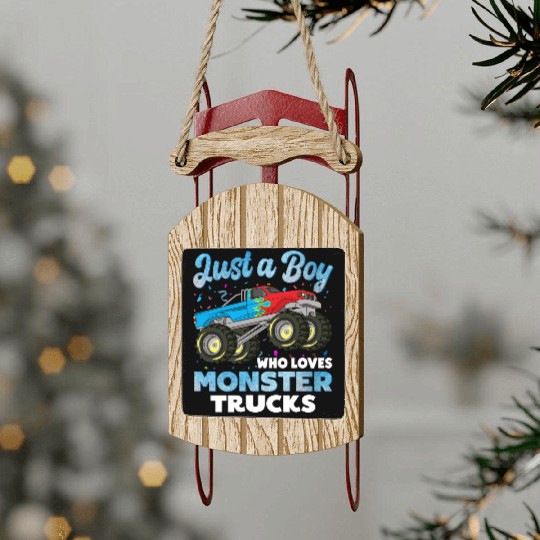 Just A Boy Who Loves Monster Trucks Toddler Kids Sled Ornaments