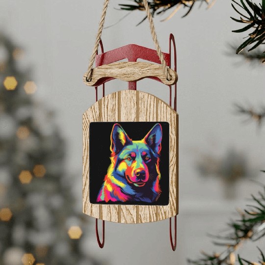 Watercolor Colorful Norwegian Elkhound Sled Ornaments