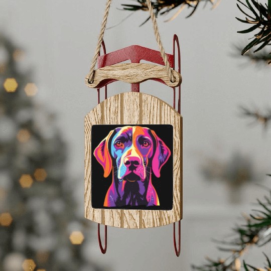 Watercolor Colorful German Shorthair Sled Ornaments