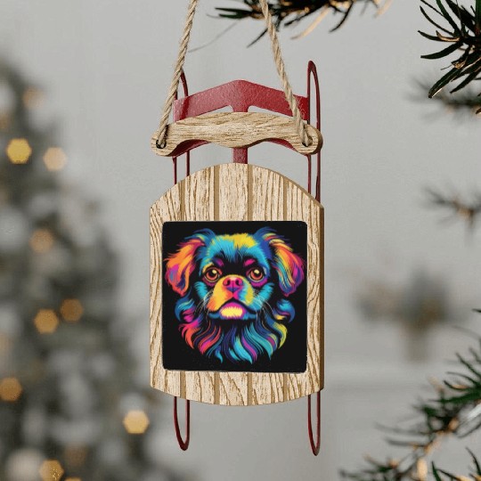 Watercolor Colorful Tibetan Spaniel Sled Ornaments