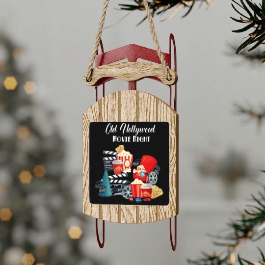 Popcorn Vintage Movie Night Sled Ornaments