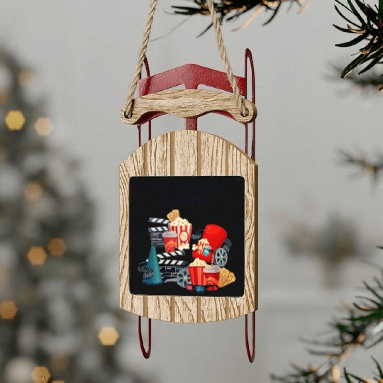 Popcorn Vintage Movie Night Sled Ornaments