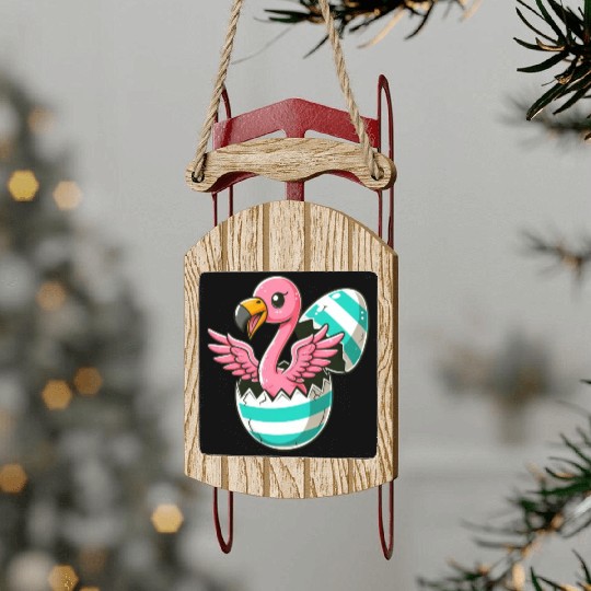 Flamingo Hatching from Easter Egg Easter Surprise Sled Ornaments