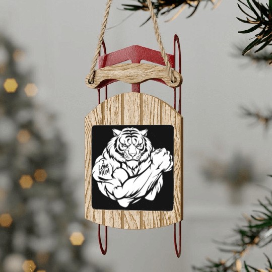 Tiger Biceps Tattoo I Love Mom Sled Ornaments