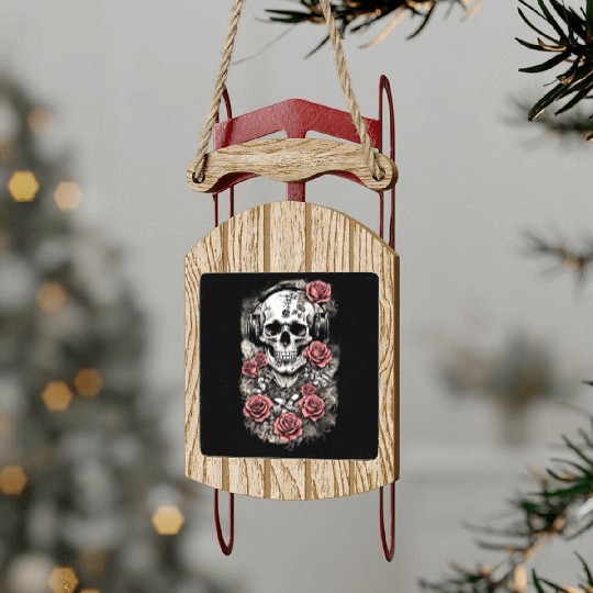 Rock & Roses Sled Ornaments: Skull, Roses & music nout