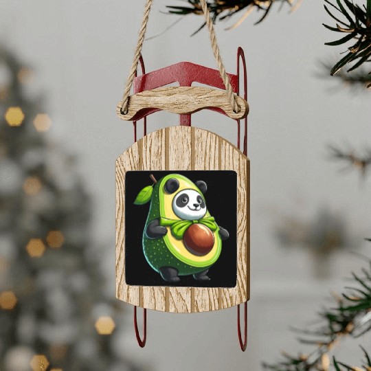 Avocado Panda: Peaceful Green Guardian Sled Ornaments