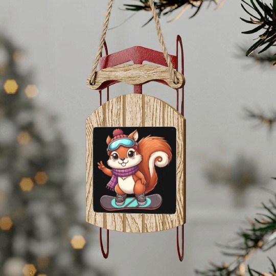 Snowboarding Squirrel Winter Adventure Sled Ornaments