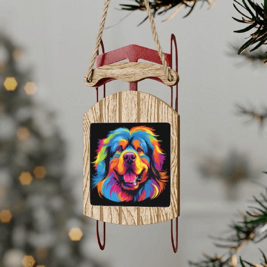 Watercolor Colorful Tibetan Mastiff Sled Ornaments