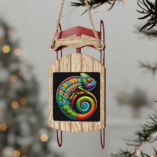 Colorful Chameleon Sled Ornaments