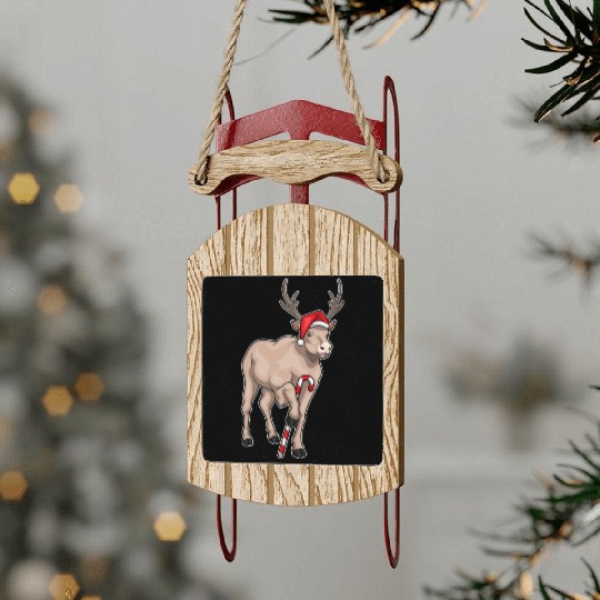 Reindeer Christmas Candy cane Sled Ornaments