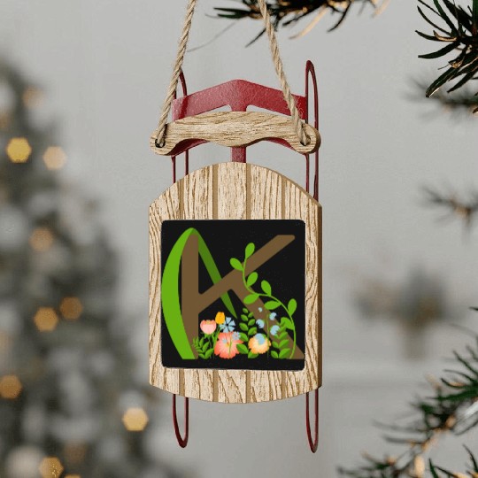 Capital letter K monogram and wildflowers Sled Ornaments