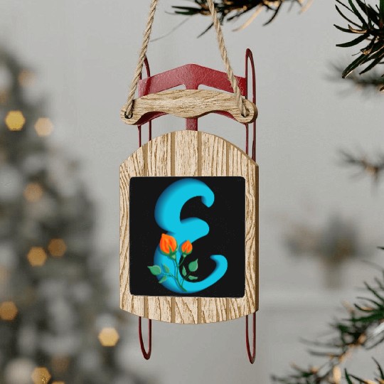 Three dimensional capital letter E rose monogram Sled Ornaments