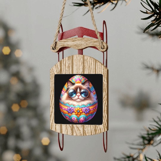 Ragdoll Cat in Easter Egg Design Sled Ornaments