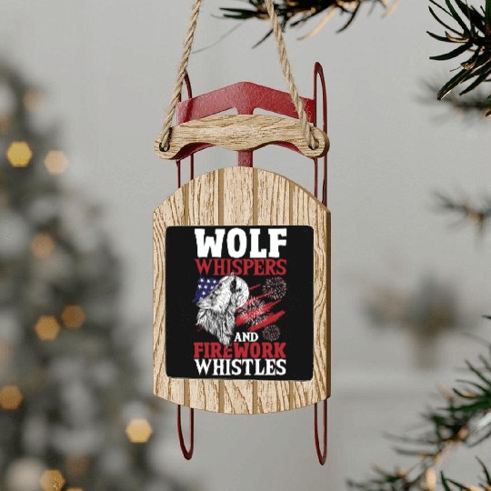 Howling Wolf White Stars Red Stripes American Sled Ornaments