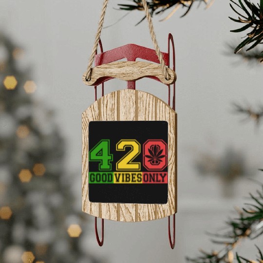 Witty 420 GoodVibes Herb Weed Marijuana Design Sled Ornaments