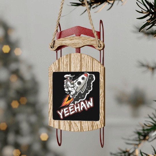 Space Cowboy Riding a Rocket with Yeehaw Slogan Sled Ornaments