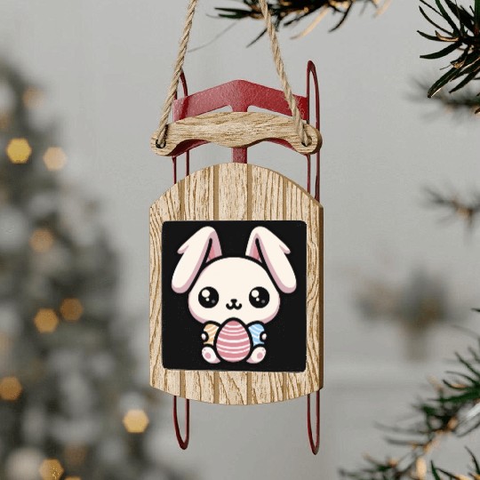 Cute Kawaii chibi Easter Bunny With Eggs Sled Ornaments