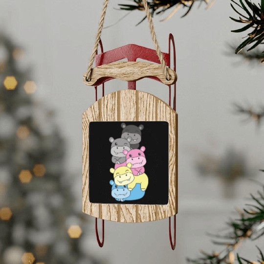 Polygender Flag Pride Lgbtq Cute Hippo Sled Ornaments