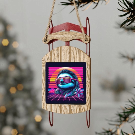 Synthwave Retro 80's Sloth Sled Ornaments