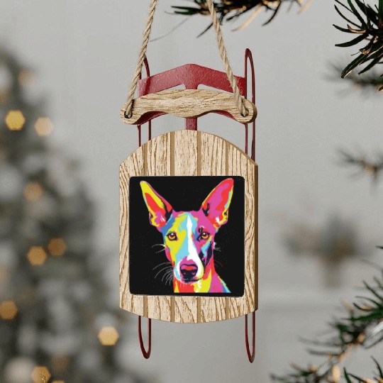 Watercolor Colorful Ibizan Hound Sled Ornaments