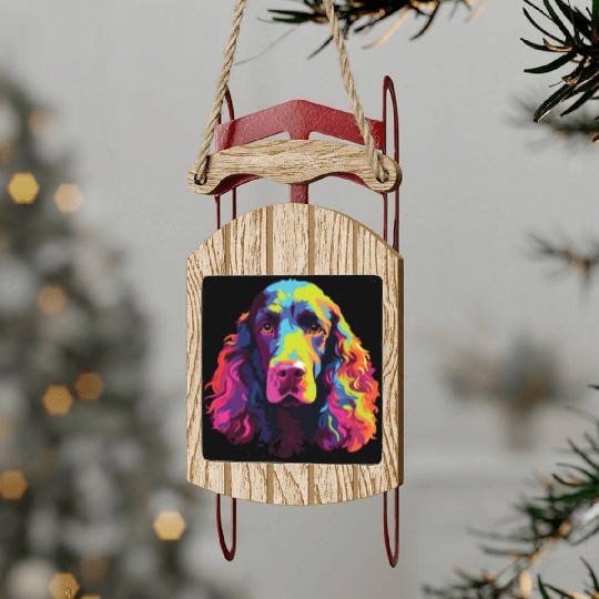 Watercolor Colorful Irish Water Water Spaniel Sled Ornaments