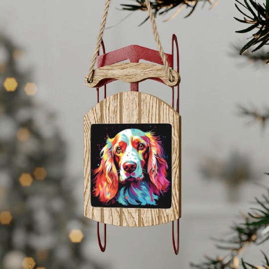 Watercolor Colorful Irish Red And White Setter Sled Ornaments