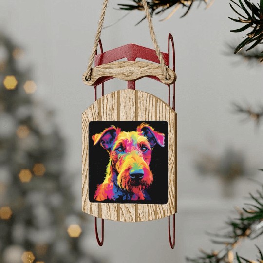 Watercolor Colorful Irish Terrier Sled Ornaments