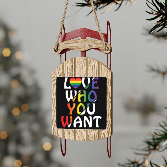 LGBT Love Who You Want Rainbow Heart Gay Pride Sled Ornaments
