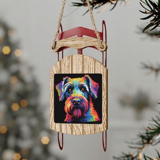 Watercolor Colorful Standard Schnauzer Sled Ornaments