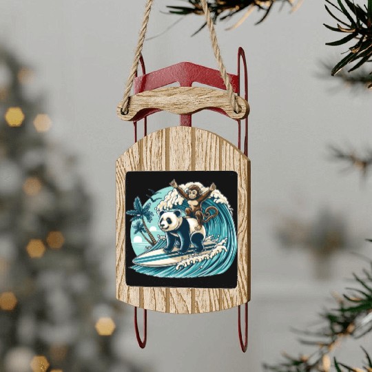 Monkey Riding Panda Surfing Wave Sled Ornaments