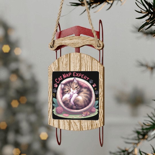 Cat Nap Expert - Funny Cat Outfit! Sled Ornaments
