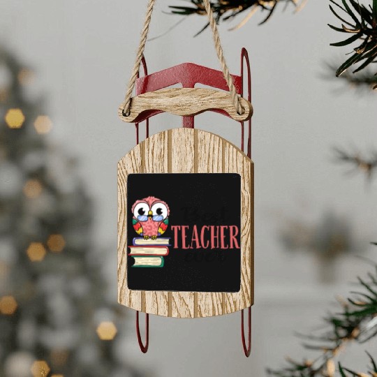 Best Teacher Ever Owl Books Teaching Sled Ornaments