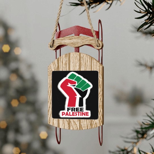 Bold Pro-Palestine Fist Design free Palestine free Sled Ornaments