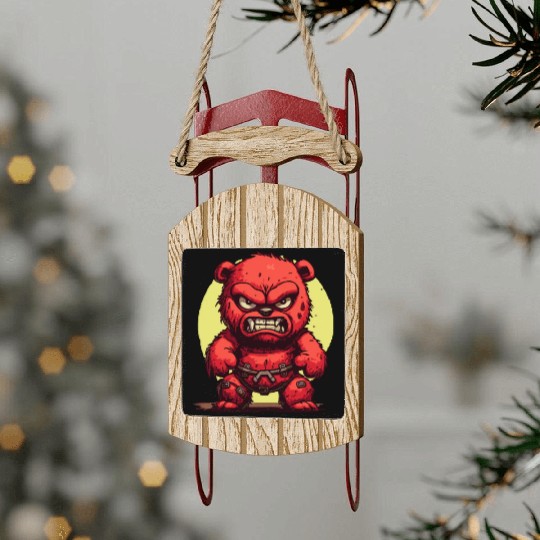 Angry Stuffed Bear Sled Ornaments