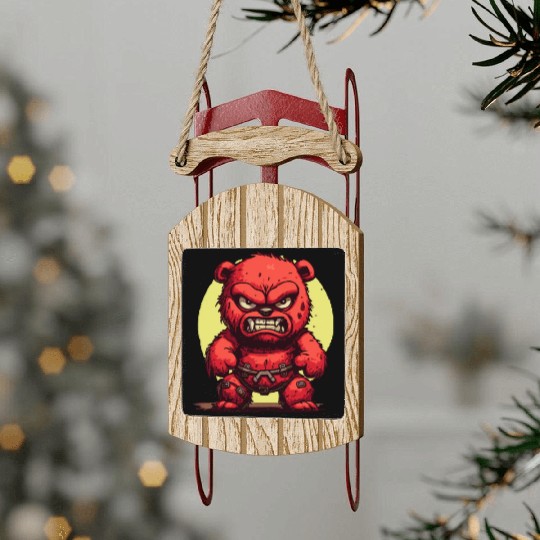 Angry Stuffed Bear Sled Ornaments
