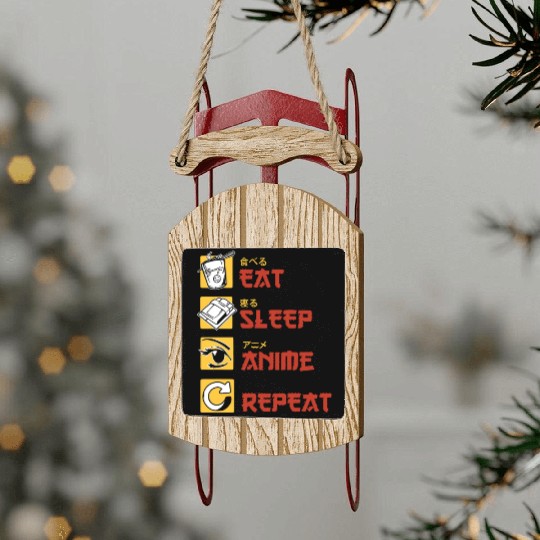 eat sleep anime repeat funny manga Sled Ornaments