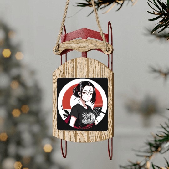İllustration of asian girl Sled Ornaments