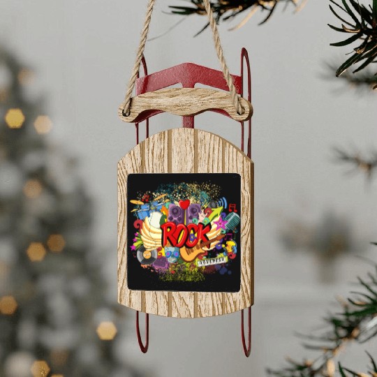 Vector Rock n Roll Theme Guitar Piano Song Drum Sled Ornaments