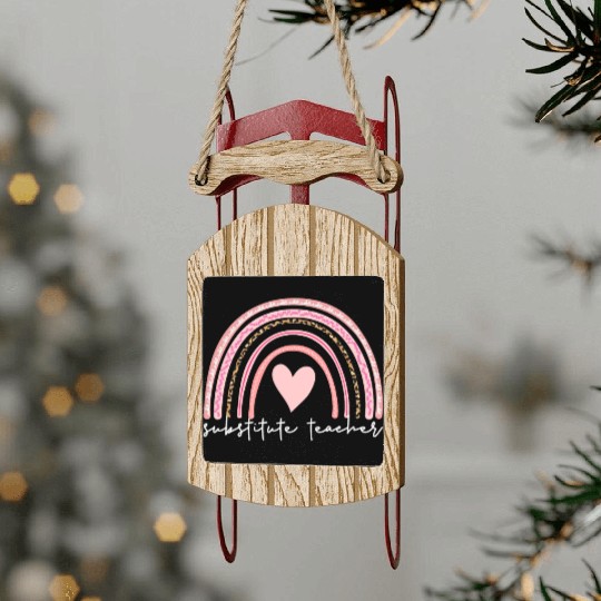 Substitute Teacher Boho Rainbow Back To School Sled Ornaments
