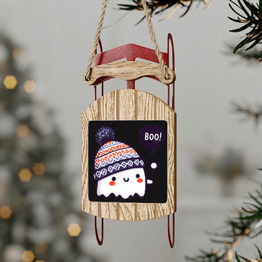 Ghostly Surprise with Knitted Hat Sled Ornaments