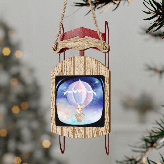 Giraffe And Child Flying Sky Using Hot Balloon Sled Ornaments