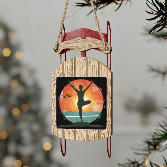 Sunset Yoga Silhouette Peaceful Scene Sled Ornaments