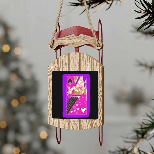 Purple Queen Of Spades Playing Card Sled Ornaments