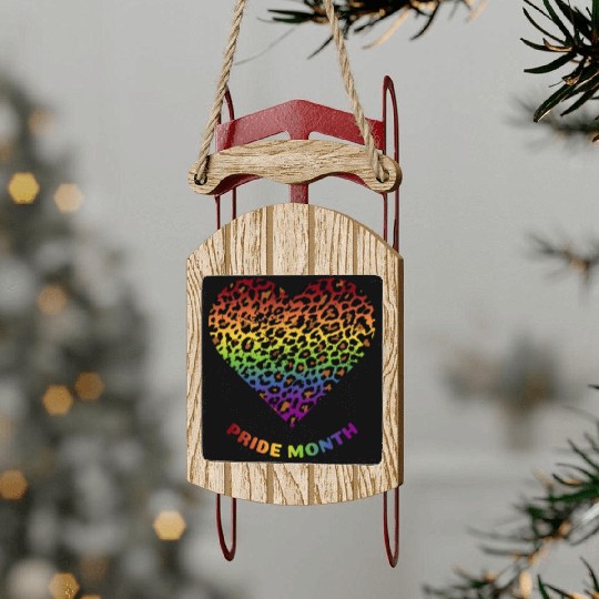 LGBTQ+Pride Month Rainbow Heart Leopard pattern Sled Ornaments