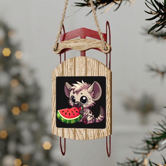 Hyena with Watermelon Summer Fruit Sled Ornaments