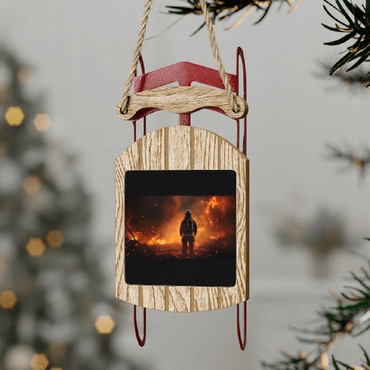 Firefighter in burning fire - Fire fighter head Sled Ornaments